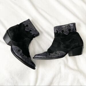Zadig & Voltaire black leather and suede ankle booties western block heel 40